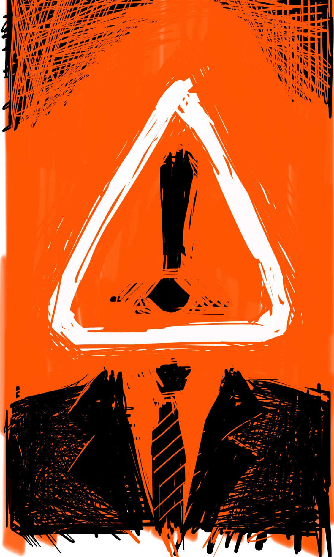 A suit-wearing figure with a warning icon (triangle, exclamation point) for a head