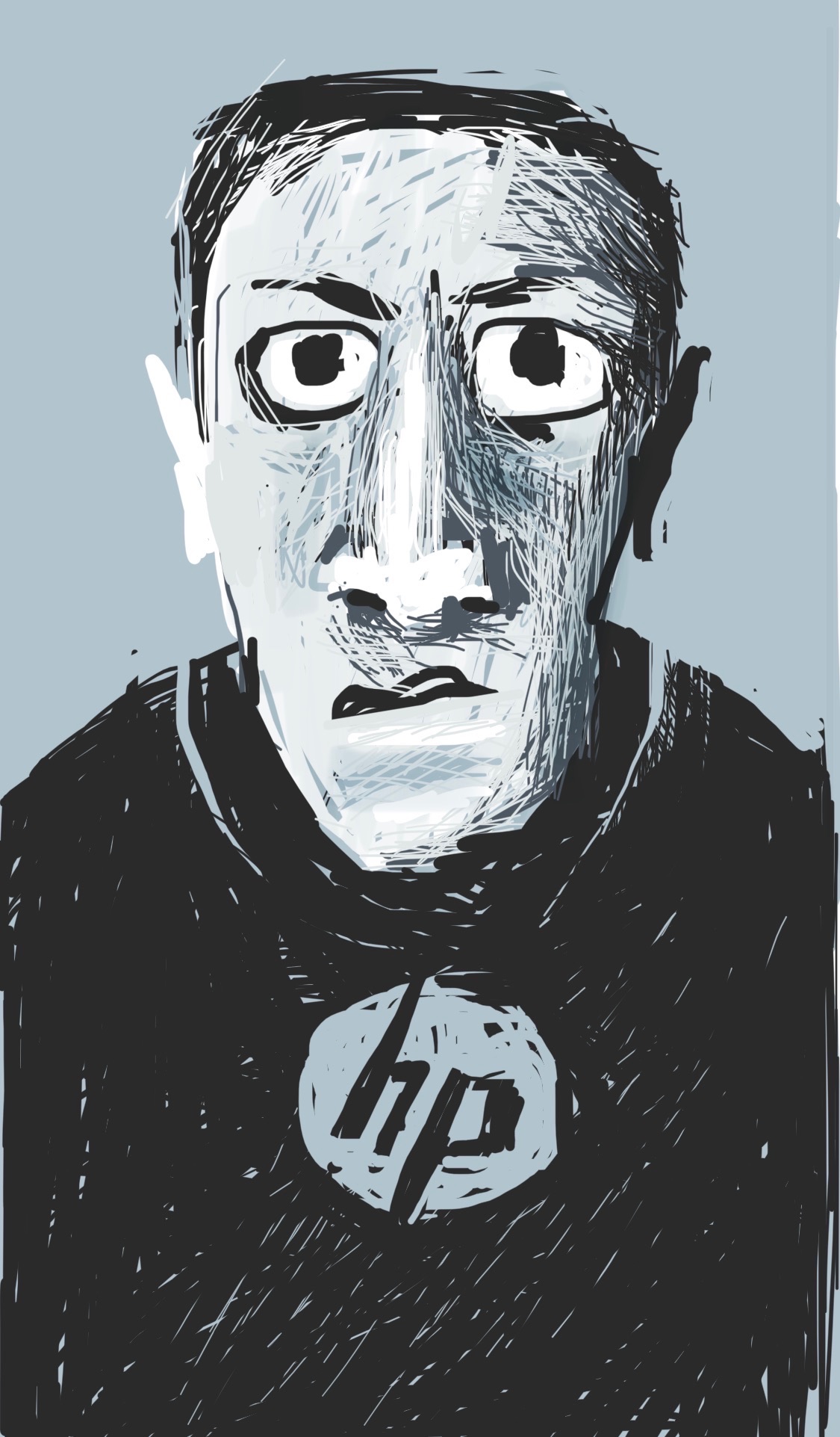 A portrait of H P Lovecraft wearing a Hewlett Packard icon. I know, stupid joke.