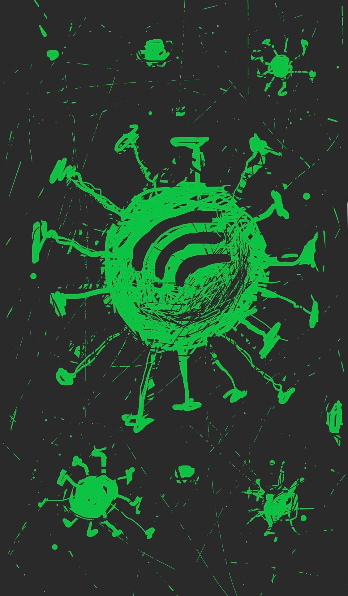 The Spotify logo, represented as a COVID virus.