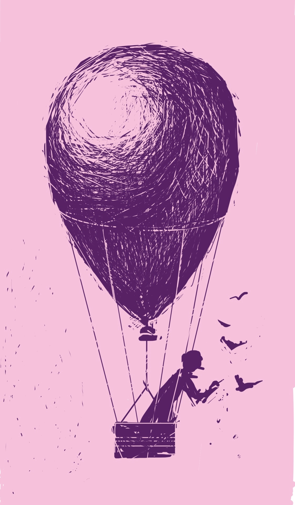 A person in a hot-air balloon feeding birds