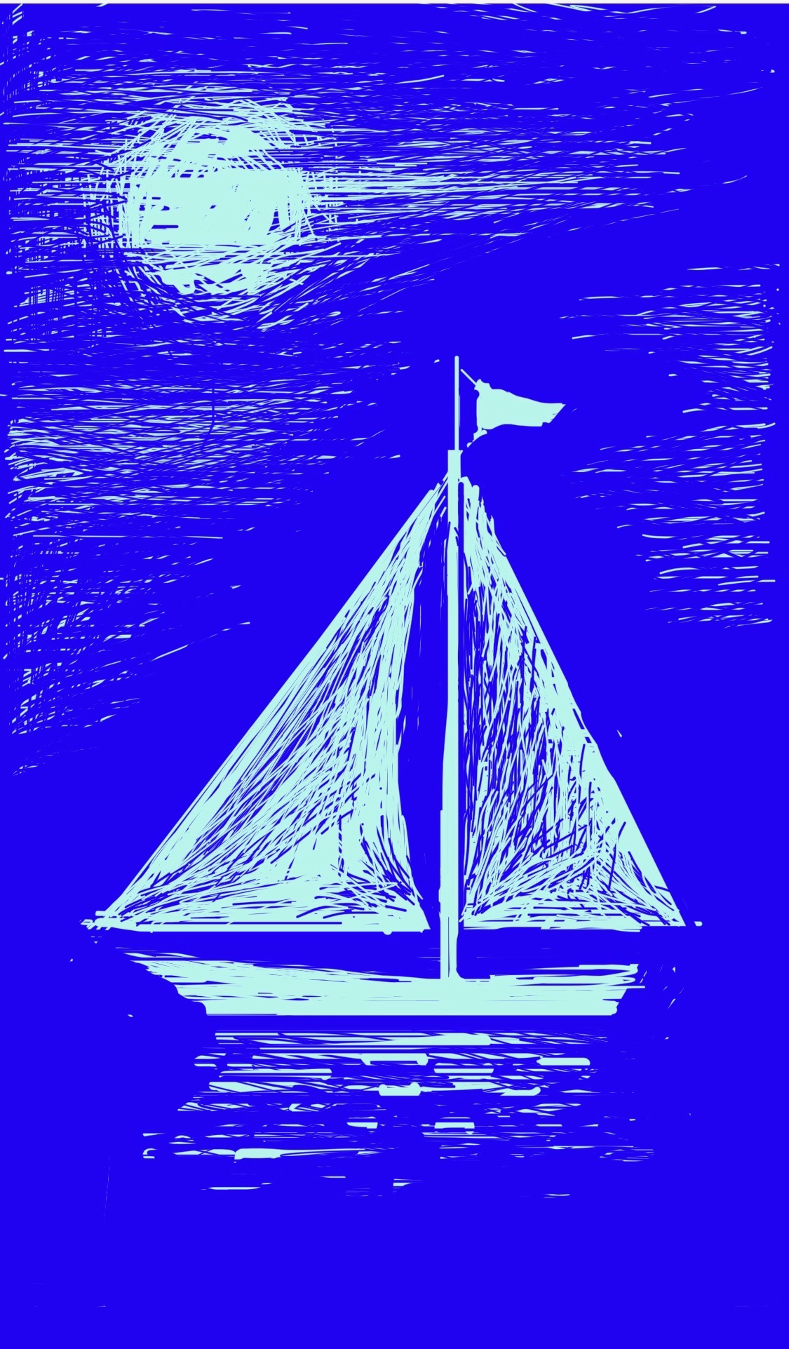 A sailboat on the water at night
