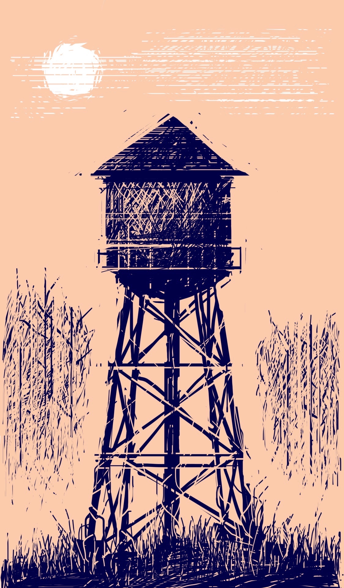 A water tower in the middle of a forest