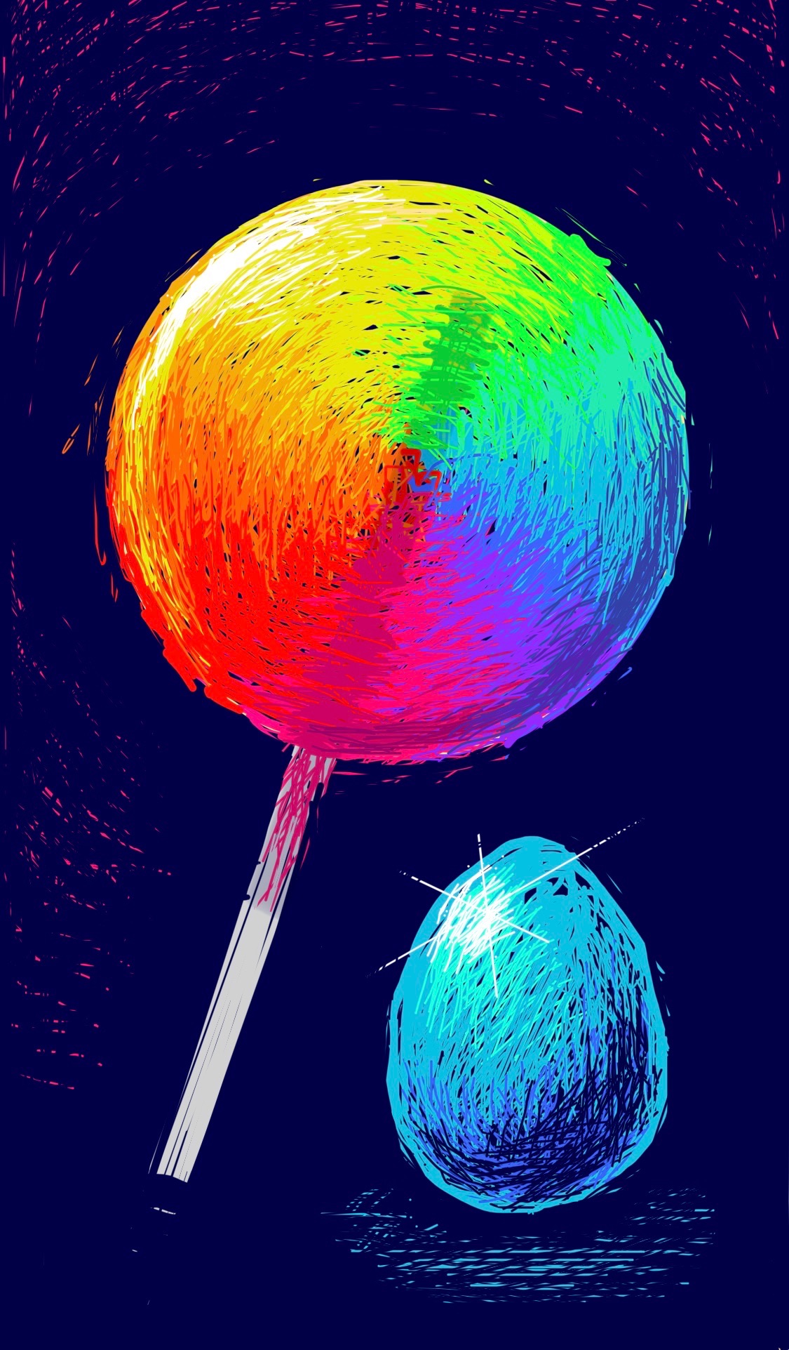 A rainbow lollipop and an egg