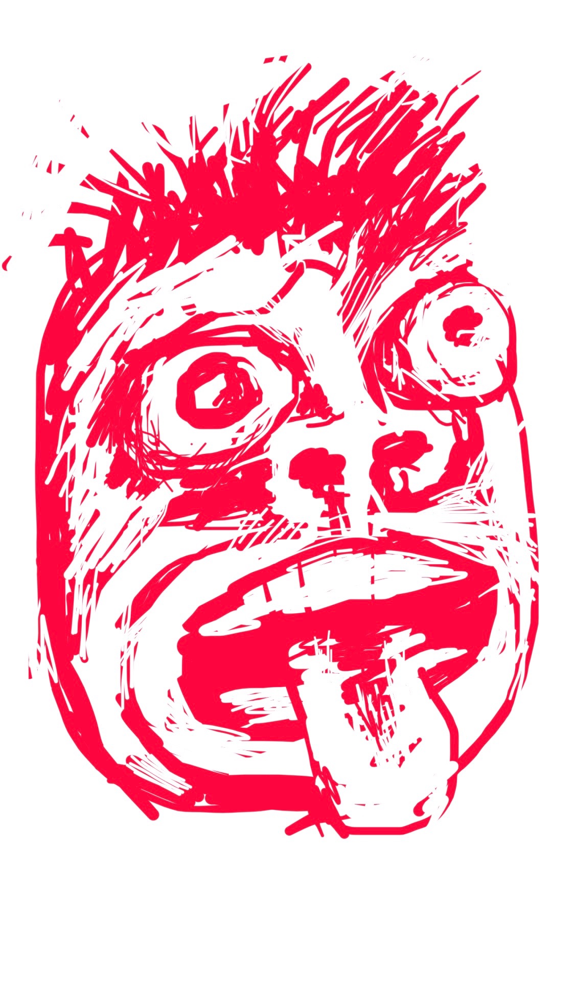 A cartoon drawing of a bug-eyed person sticking out their tongue