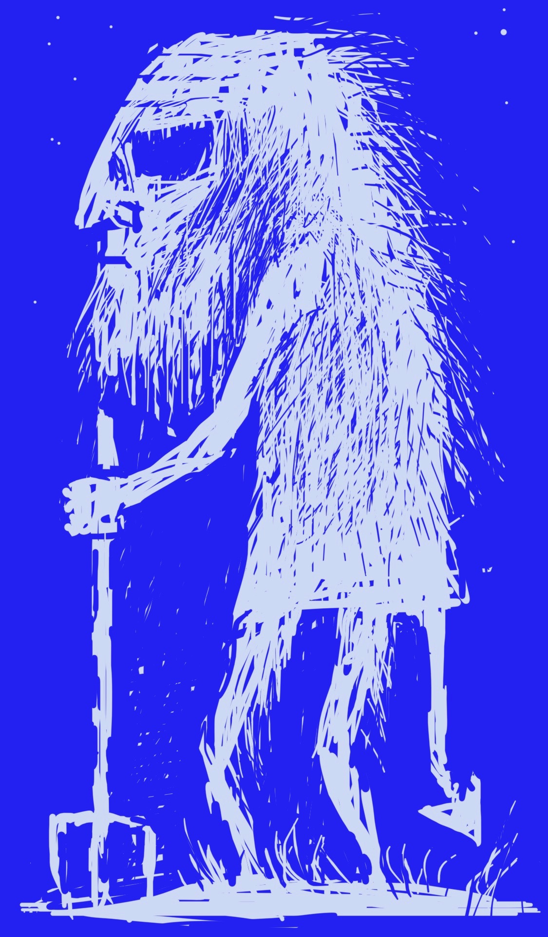A hairy figure with a trident and pointed tail