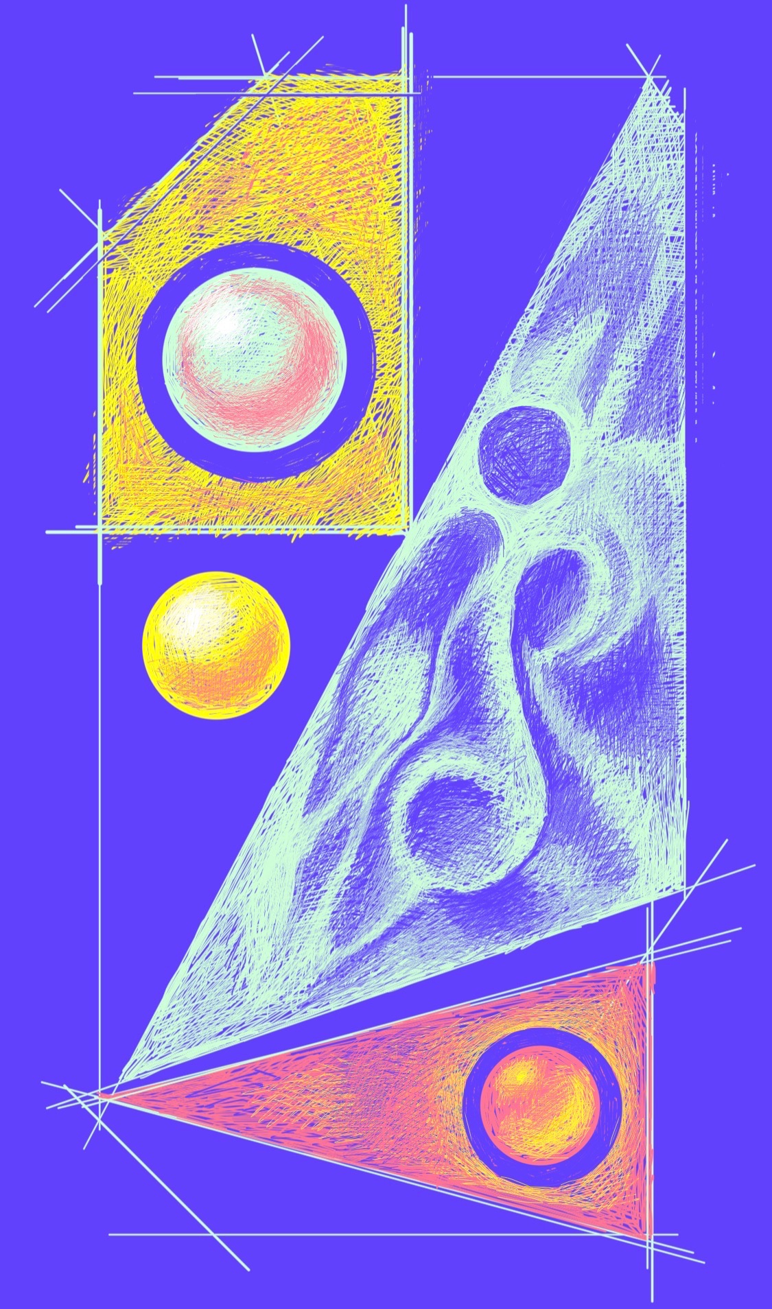 An abstract sketch of some geometric, textured objects