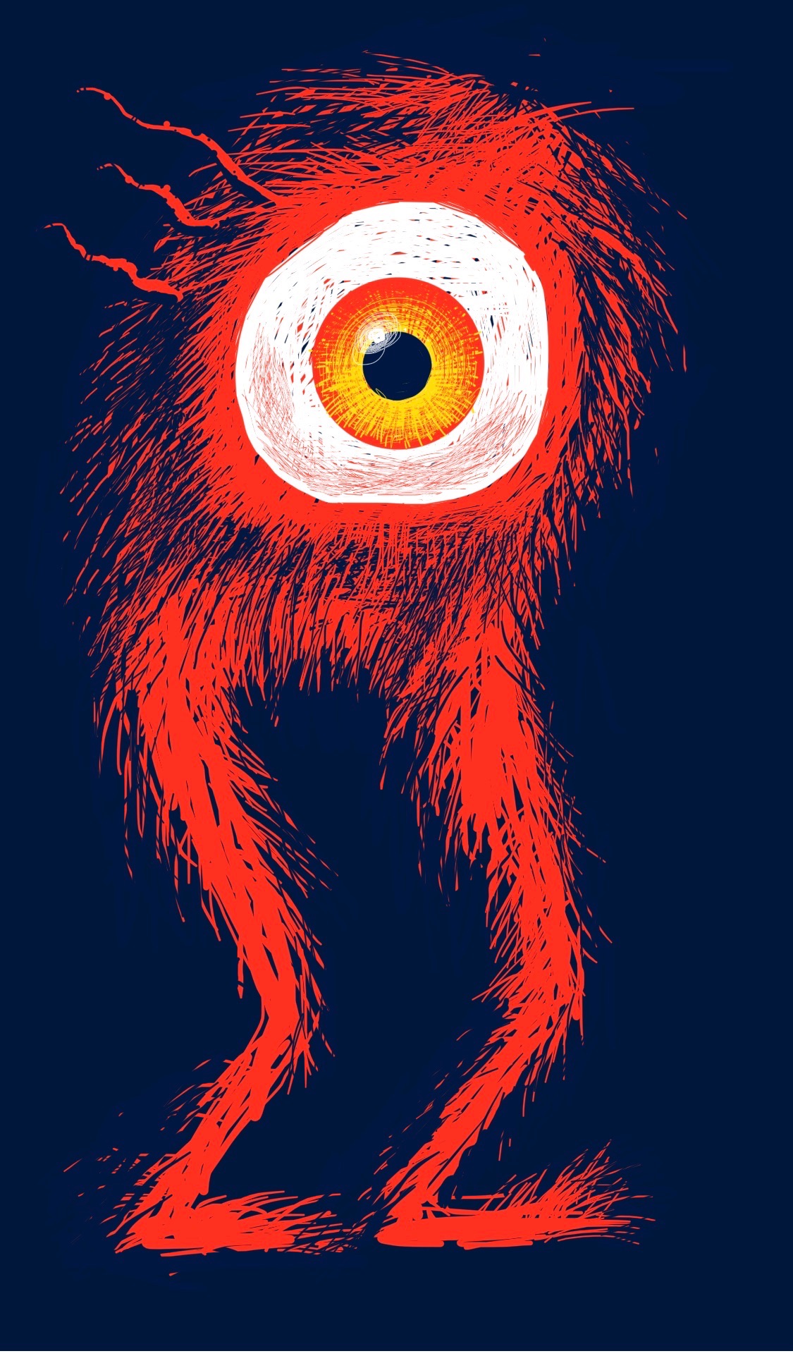 A red, furry monster with one eye