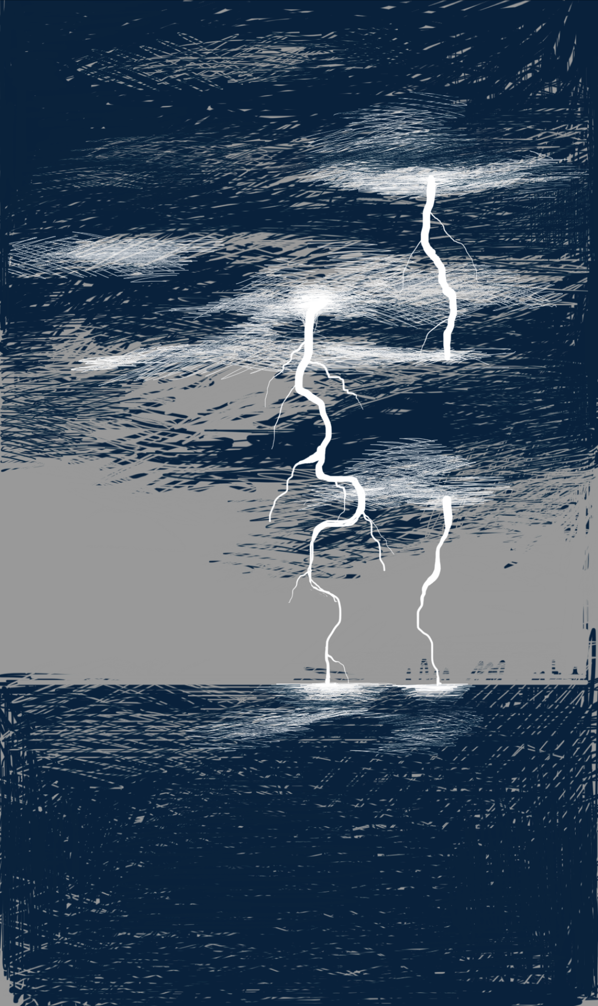 A lightning bolt strikes over a plain
